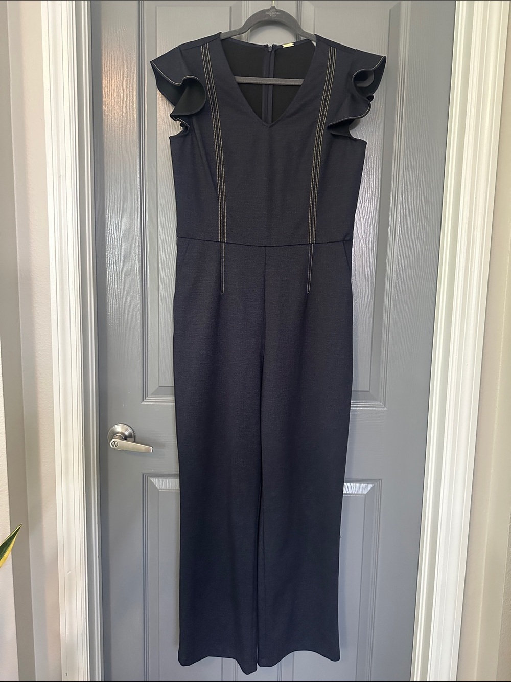 T Tahari Black Flutter-Sleeve V-Neck Jumpsuit